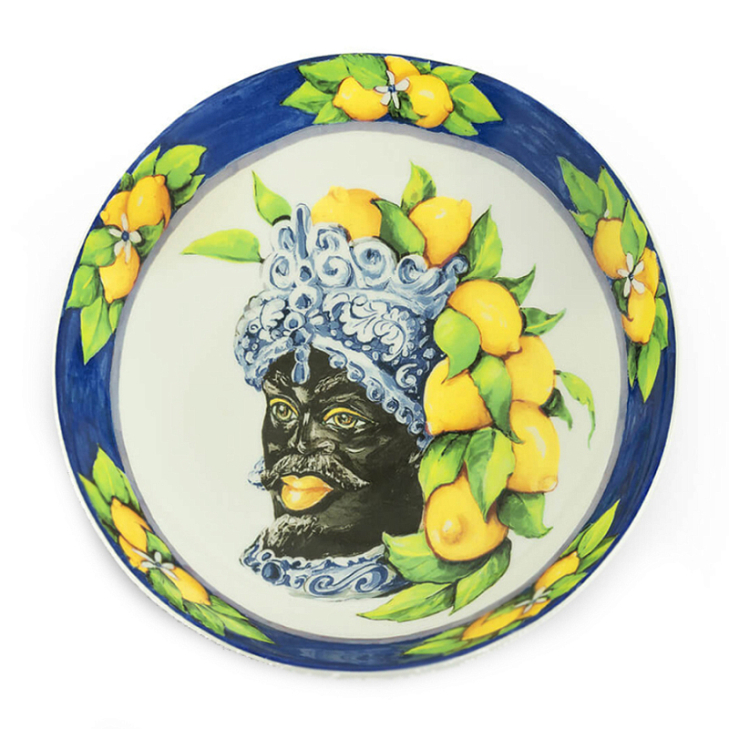 Тарелка Abhika SOUP PLATE MORO HEAD D 22,5 Blue Темно-синий Желтый в Санкт-петербурге | Loft Concept 