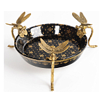 Блюдо черного цвета из фрафора на бронзовых ножках в виде стрекоз Eden Garden варинант исполнения - 1 | Loft Concept в Санкт-петербурге
