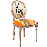 Стул бежевый в разноцветную полоску из натурального бука с изображением птиц и цветов Blooming Blue Birds Colorful Stripes Chair варинант исполнения - 2 | Loft Concept в Санкт-петербурге