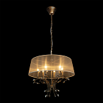 Люстра подвесная круглая с тканевым полупрозрачным абажуром и подвесками 6 ламп Gilded Elegance варинант исполнения - 3 | Loft Concept в Санкт-петербурге