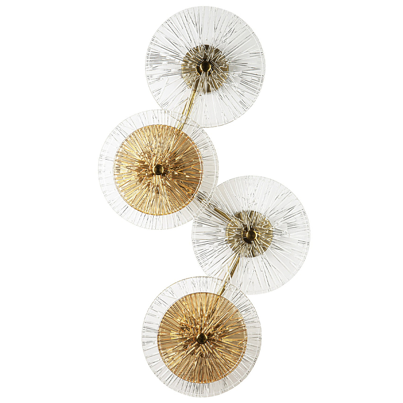 Бра с 4-мя плафонами в форме диска из рельефного коричневого стекла Decorative Four Glass Discs Wall Lamp Латунь Прозрачное Стекло в Санкт-петербурге | Loft Concept 