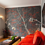 Обои ручная роспись Summer Night Blossom Original colourway on Edo Night painted silk варинант исполнения - 2 | Loft Concept в Санкт-петербурге