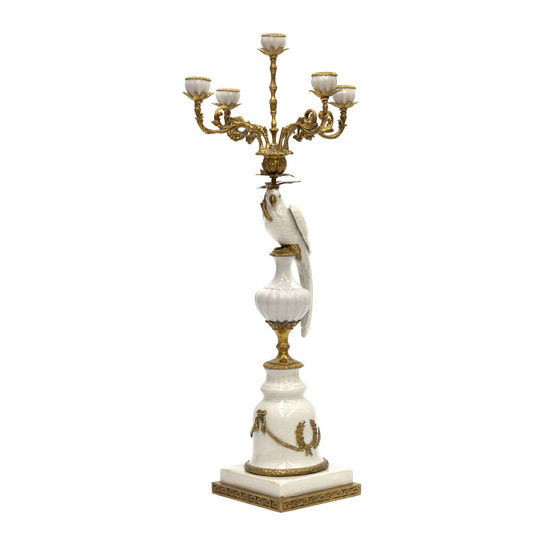 Подсвечник белый Попугай из фарфора с бронзовыми элементами Eden Garden Белый Бронза в Санкт-петербурге | Loft Concept 