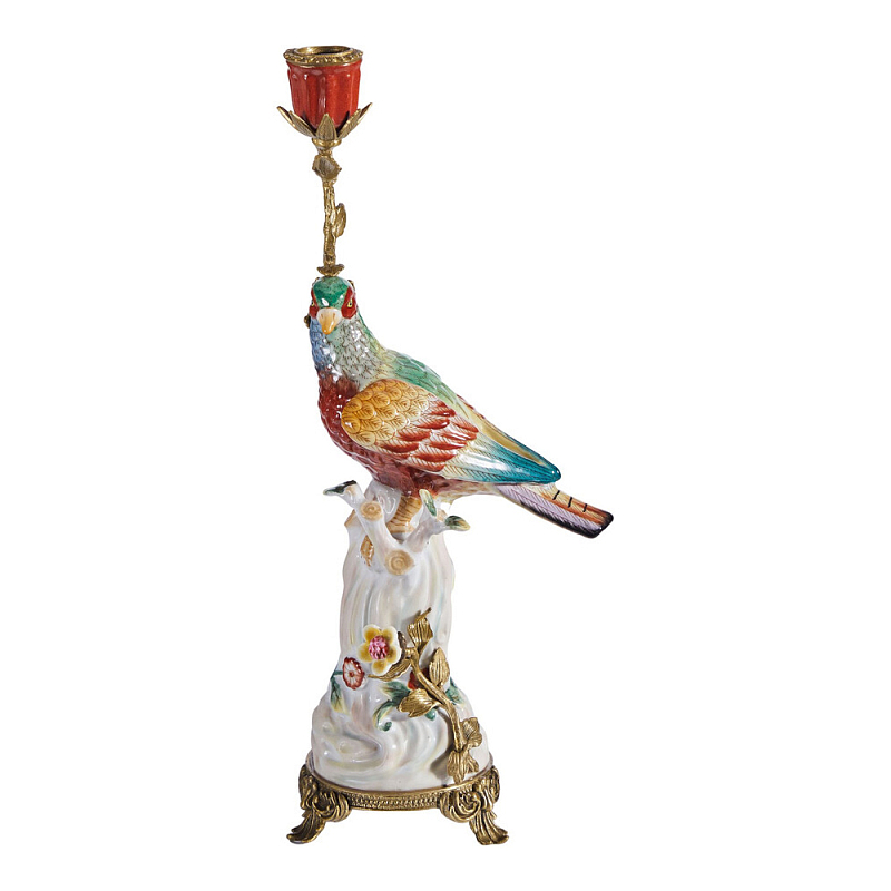 Подсвечник с попугаем из фарфора с бронзовыми элементами Eden Garden Мульти Бронза в Санкт-петербурге | Loft Concept 