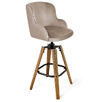 Барный стул со спинкой и подлокотниками на 4-х коричневых ножках Бежевый Велюр Ava Charm варинант исполнения - 1 | Loft Concept в Санкт-петербурге