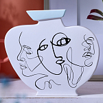 Ваза плоская белая с абстрактными черными линиями в форме лиц Faces of Imagination варинант исполнения - 4 | Loft Concept в Санкт-петербурге