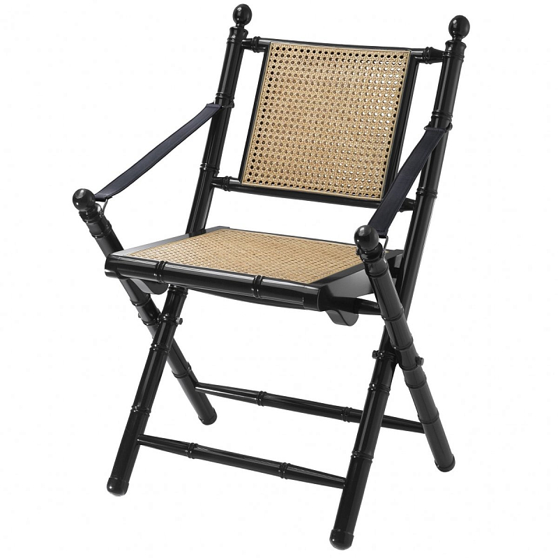 Стул Eichholtz Folding Chair Bolsena Black Черный Бежевый в Санкт-петербурге | Loft Concept 