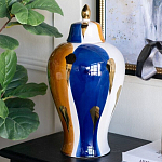 Ваза с крышкой и мазками синего и золого цвета на белом фоне Chinoiserie Ceramics варинант исполнения - 3 | Loft Concept в Санкт-петербурге