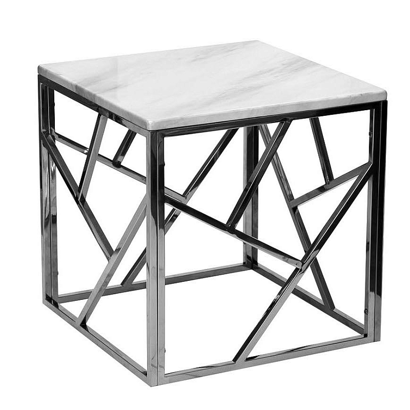 Приставной стол Serene Furnishing Chrome Marble Top Side Table Хром Белый в Санкт-петербурге | Loft Concept 