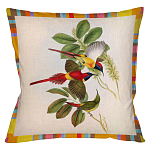 Декоративная подушка бежевая в разноцветную полоску с изображением птиц и цветов Blooming Birds Colorful Cushion варинант исполнения - 2 | Loft Concept в Санкт-петербурге