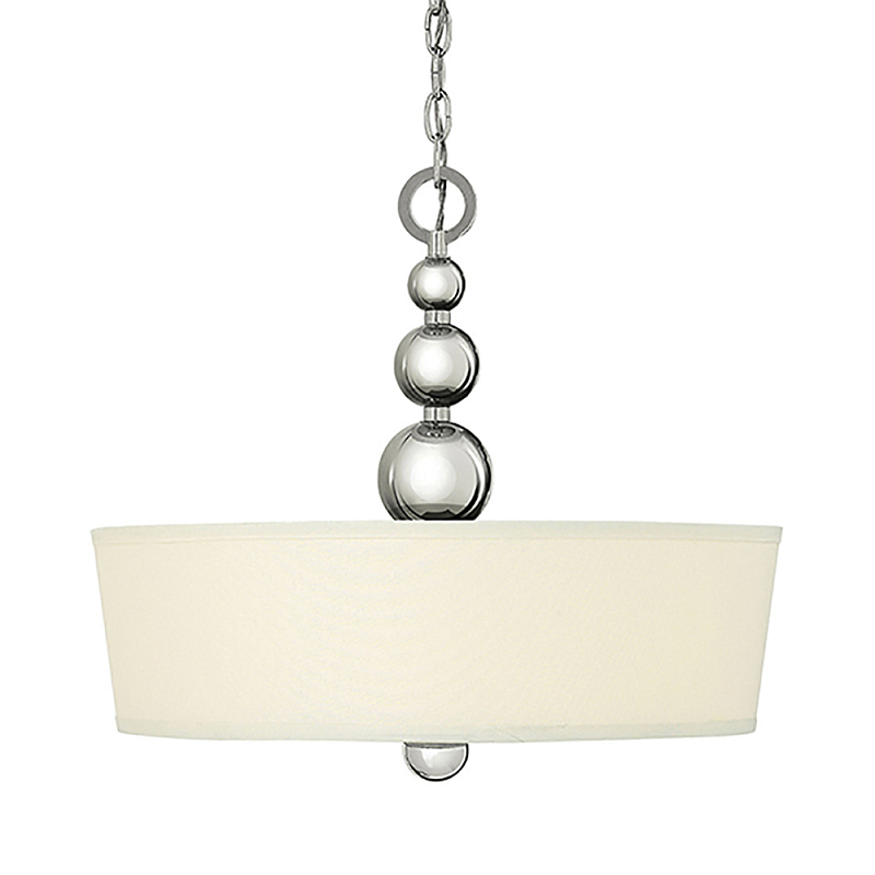 Люстра подвесная с белым тканевым цилиндрическим абажуром и декоративными шарами Hinkley Латунь Никель Бежевый в Санкт-петербурге | Loft Concept 