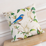 Декоративная подушка бежевая с изображением птица в саду Blooming Blue Birds варинант исполнения - 2 | Loft Concept в Санкт-петербурге