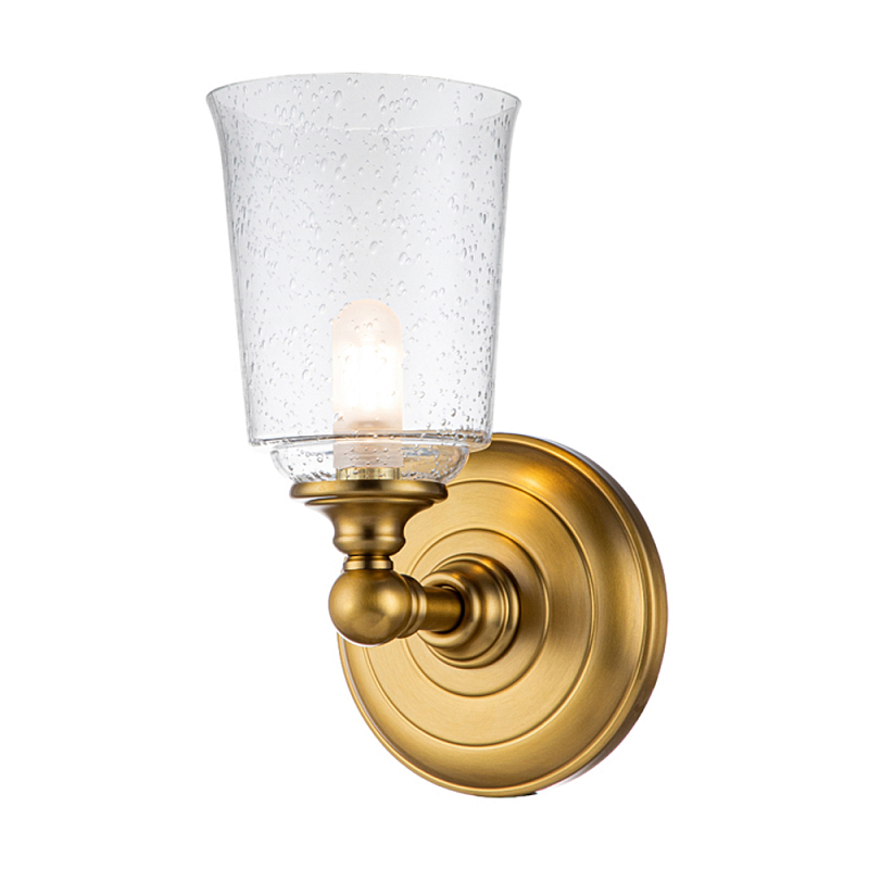 Бра для ванных комнат с прозрачным плафоном из стекла с пузырьками на основании цвета латунь Feiss Матовая латунь Прозрачное Стекло в Санкт-петербурге | Loft Concept 