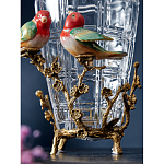 Ваза стеклянная прозрачная с бронзовым основанием в виде ветвей и фарфоровыми птичками Eden Garden варинант исполнения - 5 | Loft Concept в Санкт-петербурге