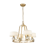 Люстра цвета латунь с 4-мя тканевыми абажурами и стеклянными шарами Quoizel варинант исполнения - 2 | Loft Concept в Санкт-петербурге