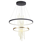 Люстра подвесная с 2-мя круглыми подвесами в черном и золотистом цвете и вертикальными подвесками Ring Horizontal варинант исполнения - 2 | Loft Concept в Санкт-петербурге