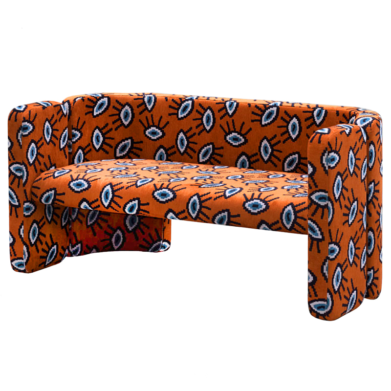 Акцентный Двухместный Диван Leela Оранжевый Орнамент Оранжевый в Санкт-петербурге | Loft Concept 