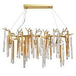 Люстра линейная золотого цвета с декоративными ветвями и длинными стеклянными подвесками в форме сосулек Droplet Chandelier варинант исполнения - 1 | Loft Concept в Санкт-петербурге