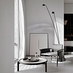 Торшер с изогнутой черной металлической стойкой и цилиндрическим плафоном Davide Groppi варинант исполнения - 7 | Loft Concept в Санкт-петербурге