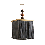 Люстра квадратная с бахромой и подвесом из деревянных бусин Psyche варинант исполнения - 1 | Loft Concept в Санкт-петербурге