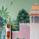 Обои ручная роспись Mahal Garden Original colourway on blue painted Xuan paper варинант исполнения - 3 | Loft Concept в Санкт-петербурге