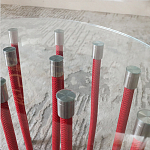 Дизайнерский журнальный стол с круглой прозрачной столешницей и основанием в виде красных металлических тросов Wires варинант исполнения - 5 | Loft Concept в Санкт-петербурге