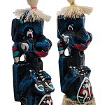 Комплект из 2-х деревянных статуэток Asmat Straw Headdress Statuettes Blue Red варинант исполнения - 3 | Loft Concept в Санкт-петербурге