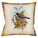 Декоративная подушка бежевая в разноцветную полоску с изображением птиц и цветов Blooming Birds Colorful Cushion варинант исполнения - 9 | Loft Concept в Санкт-петербурге