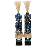 Комплект из 2-х деревянных статуэток Asmat Straw Headdress Statuettes Dark Blue варинант исполнения - 4 | Loft Concept в Санкт-петербурге