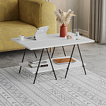 Стол журнальный с белой прямоугольной столешницей и полкой ESSEL WHITE варинант исполнения - 2 | Loft Concept в Санкт-петербурге