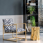 Кресло с металлическим золотистым каркасом и мягкой обивкой с чёрно-белым принтом зебры Wild animals варинант исполнения - 5 | Loft Concept в Санкт-петербурге