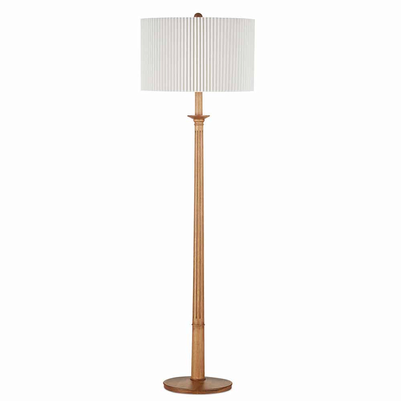 Торшер с фактурным абажуром на деревянном основании Pleated Floor Lamp  в Санкт-петербурге | Loft Concept 