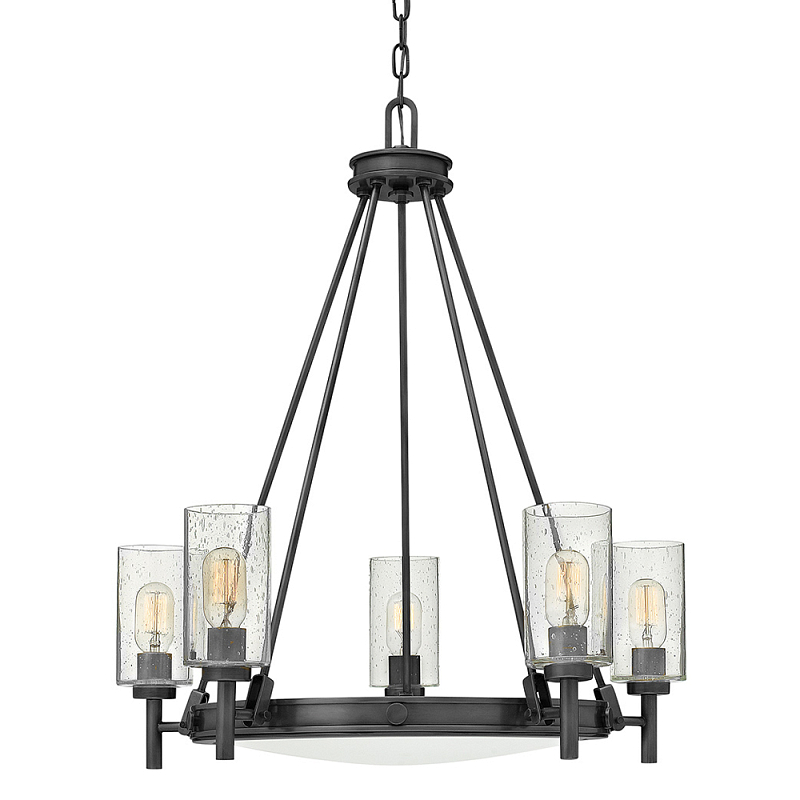  Люстра с 5-ю цилиндрическими плафонами из стекла с пузырьками Hinkley Черный Прозрачное Стекло в Санкт-петербурге | Loft Concept 