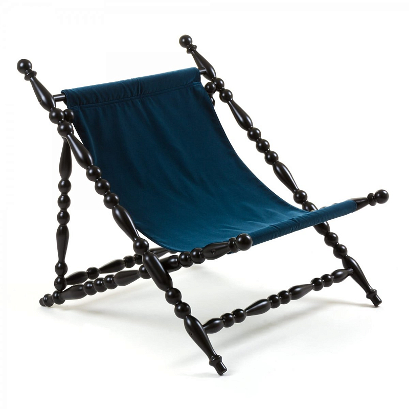 Стул Seletti Heritage Foldable Deckchair Blue Черный Синий в Санкт-петербурге | Loft Concept 