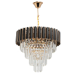 Люстра из черного металла с многоярусными подвесками из прозрачного хрусталя на золотой цепи Empire Black Chandelier Crystal варинант исполнения - 2 | Loft Concept в Санкт-петербурге