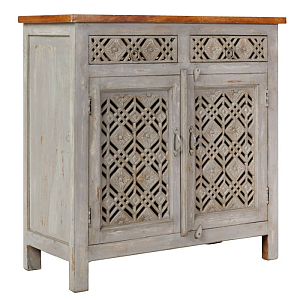 Буфет с ажурной ручной резьбой из массива манго Grey Mango