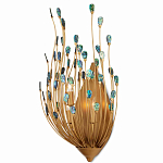 Бра настенное золотое с декором из бирюзовых элементов Peacock Tail варинант исполнения - 2 | Loft Concept в Санкт-петербурге