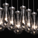 Люстра с 9-ю прозрачными плафонами из стекла в форме капли на прямоугольном потолочном основании цвета хром Lucid Rain  варинант исполнения - 5 | Loft Concept в Санкт-петербурге