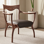 Стул деревянный с мягким сиденьем из коричневой натуральной кожи Moon Walnut Furniture варинант исполнения - 1 | Loft Concept в Санкт-петербурге