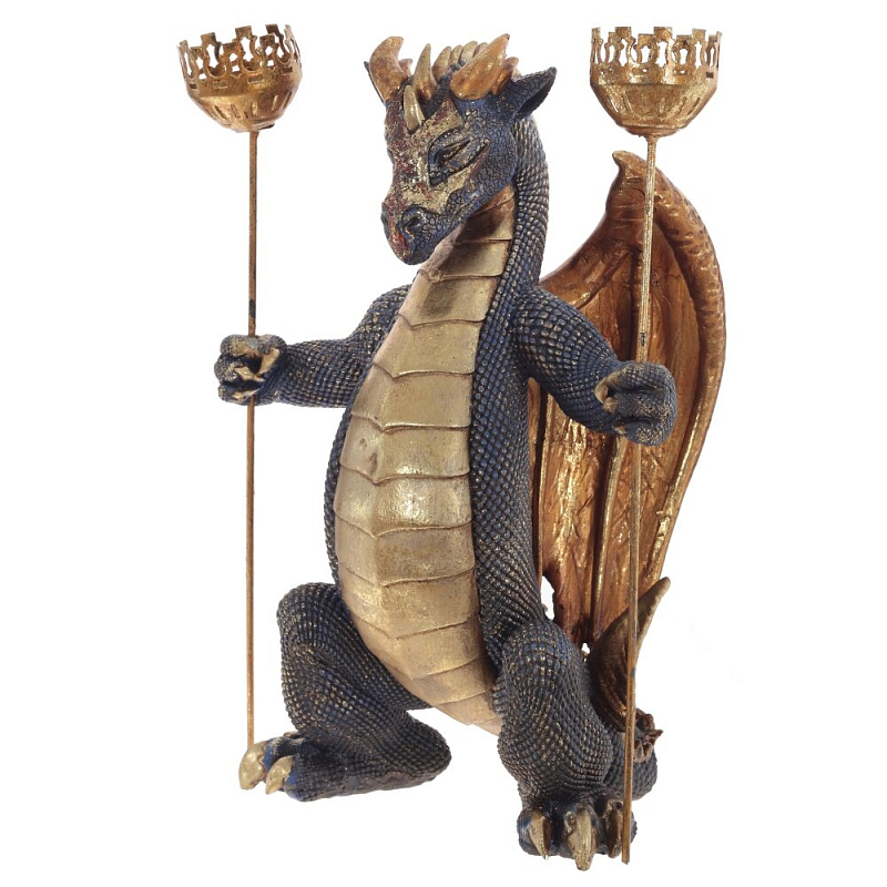 Подсвечник Дракон Dragon with Two Candlesticks Мульти Золотой Синий Коричневый в Санкт-петербурге | Loft Concept 