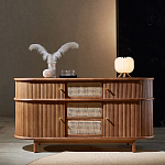 Дизайнерский комод овальный с фактурным фасадом и вставками из плетеных элементов Ambar варинант исполнения - 1 | Loft Concept в Санкт-петербурге