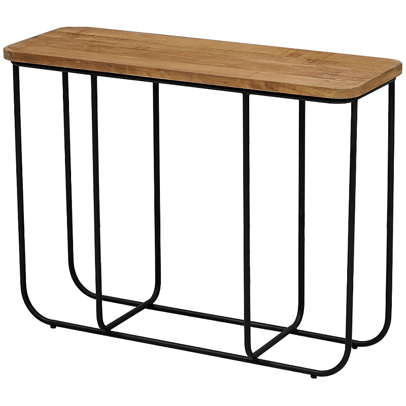 Консоль с деревянной столешницей Lyon Wood Metal Console Коричневый Черный в Санкт-петербурге | Loft Concept 