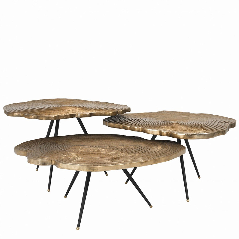 Набор столиков Eichholtz Coffee Table Quercus Set of 3 Черный Латунь в Санкт-петербурге | Loft Concept 