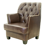 Кресло кожаное c мягкими подлокотниками на 4-х деревянных ножках из массива березы Joseph Armchair brown варинант исполнения - 2 | Loft Concept в Санкт-петербурге