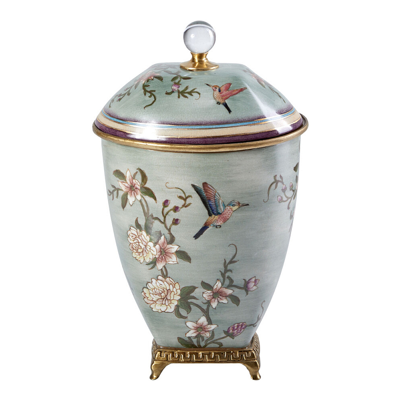 Ваза с крышкой и цветочным узором Genuine Chinese Classics Серый Мульти Бронза в Санкт-петербурге | Loft Concept 