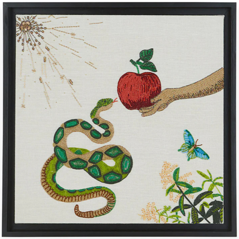 Панно Змея и яблоко вышивка бисер MUSE SNAKE & APPLE BEADED ART Красный Зеленый в Санкт-петербурге | Loft Concept 