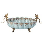 Чаша из голубого фарфора на бронзовых ножках с рисунком цветов и фигурками стрекоз Blue Garden варинант исполнения - 1 | Loft Concept в Санкт-петербурге