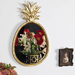 Зеркало овальной формы с золотистой рамкой и декоративной верхушкой в виде ананаса Pineapple Shine  варинант исполнения - 2 | Loft Concept в Санкт-петербурге