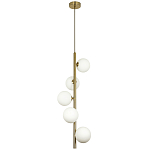 Подвесной светильник с 5-ю сферическими плафонами из матового стекла Pearls Suspension Brass Tube Hanging Lamp варинант исполнения - 2 | Loft Concept в Санкт-петербурге