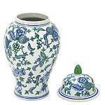 Ваза с крышкой и зелено-голубым рисунком на белом фоне 51 см Blue & White Ornament варинант исполнения - 2 | Loft Concept в Санкт-петербурге
